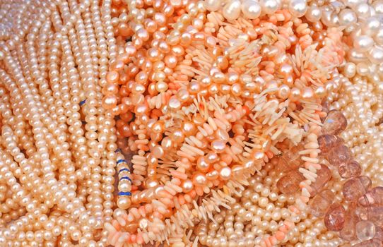 Close up of the different pearls and corals