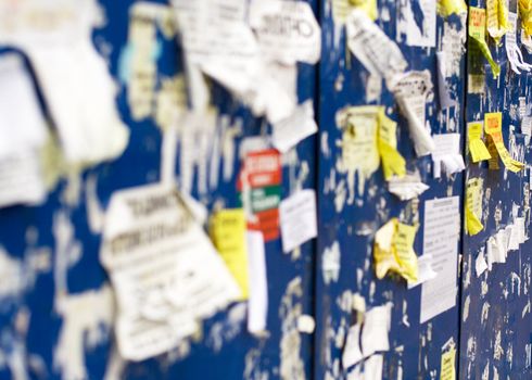 street billboard with paper advertising, close-up