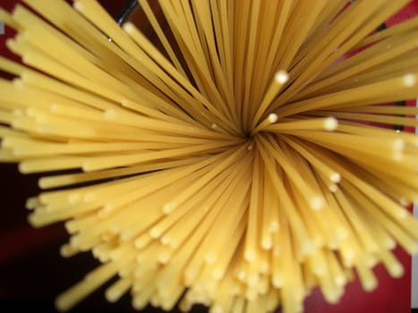  bird`s eye view of unboiled spaghetti