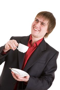 happy businessman drinking coffee