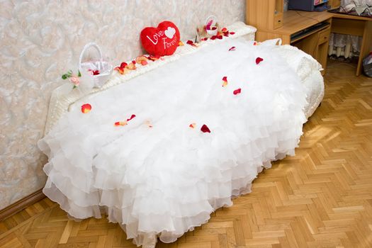 bed in the room of the bride