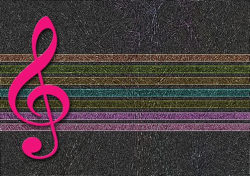 great creative abstract color rich textured image stave and violin key.