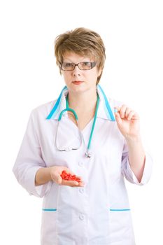 woman doctor with pills in hands