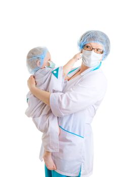 doctor and a child in medical clothing