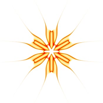 An abstract six pointed star shaped illustrated image in shades of orange on a white background.