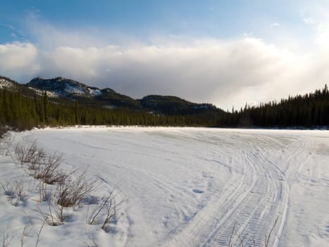 Well used winter trail in boreal forest (taiga).