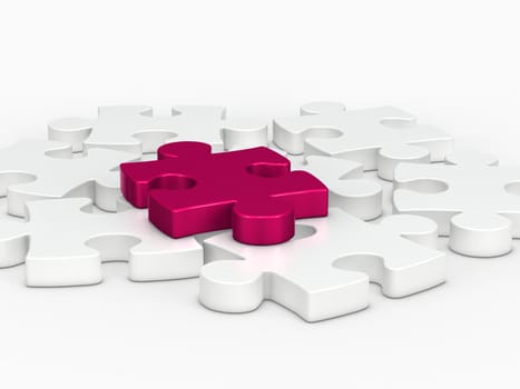 3d pink puzzle piece on white puzzle