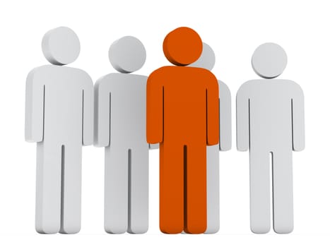 3d teamwork group with orange leader front