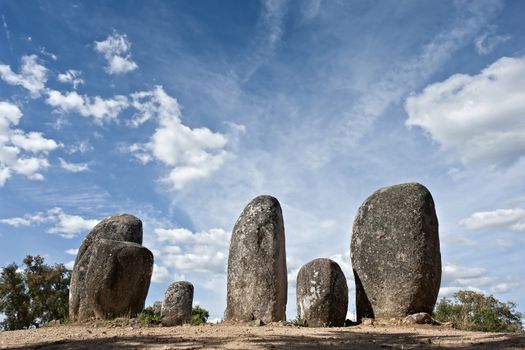 Menhirs in megalithic monument of Cromelech dos Almendres - Evora -Portugal