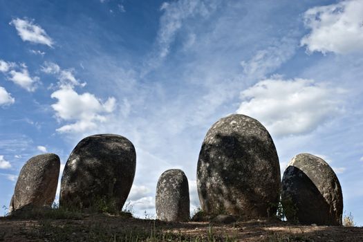 Menhirs in megalithic monument of Cromelech dos Almendres - Evora -Portugal