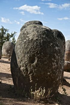 Decorated menhir in megalithic monument of Cromelech dos Almendres - Evora -Portugal