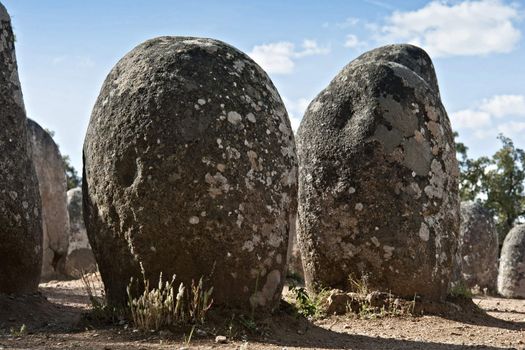 Decorated menhir in megalithic monument of Cromelech dos Almendres - Evora -Portugal