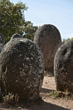 Decorated menhir in megalithic monument of Cromelech dos Almendres - Evora -Portugal