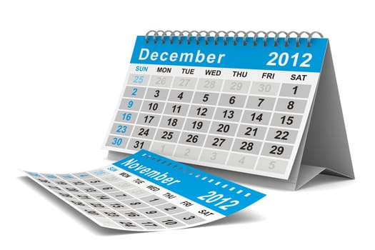 2012 year calendar. December. Isolated 3D image