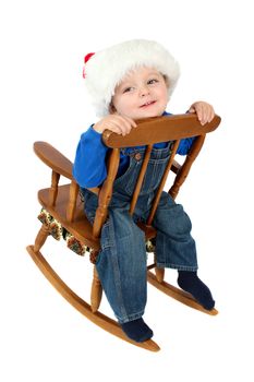 Cute baby boy wearing a christmas hat