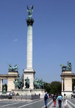 The Heroes Square In Budapest, a monument to a millennium of Hungary