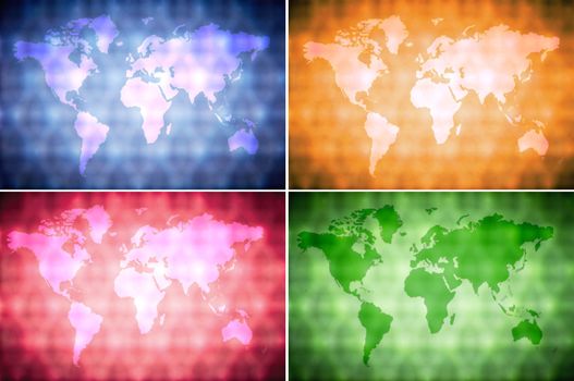Collection of multi-colored background. A world map silhouette