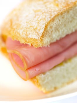 close up of a ham sandwich