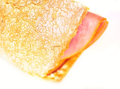 close up of a ham sandwich