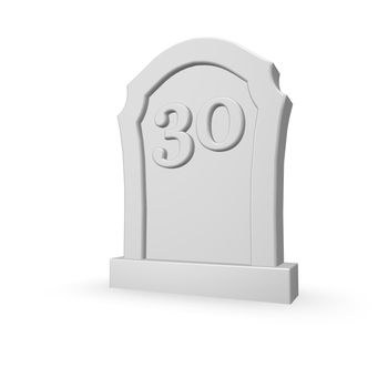 gravestone with number thirty on white background - 3d illustration