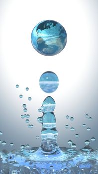 Ecology concept. Water drop with earth planet