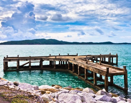 The bridge stretches out to sea in Thailand.