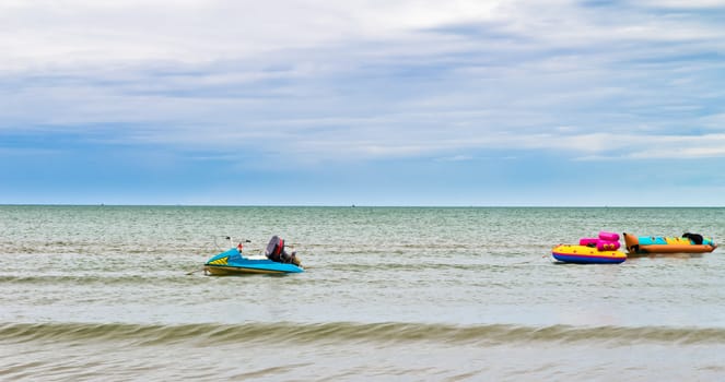 A small motorboat in the sea of ​​Thailand.