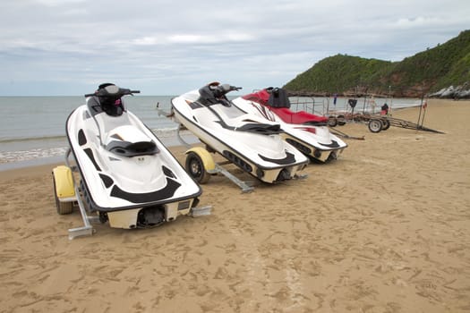 Small motorboat on the beach in Thailand