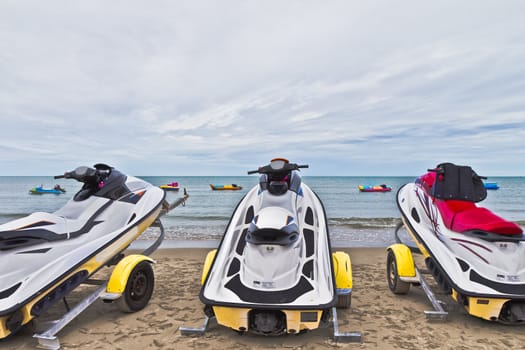 Small motorboat on the beach in Thailand