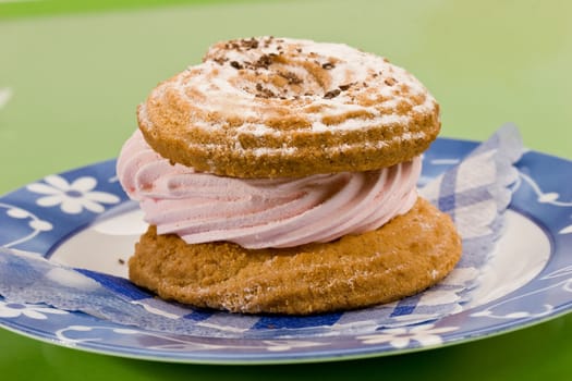 sweet series: shortcake with powdered sugar on the plate