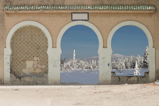 Arabic gates showing part of a nordic winter landscape