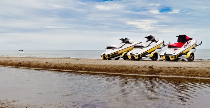 Small motorboat on the beach in Thailand.