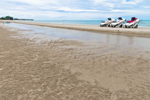 Small motorboat on the beach in Thailand.