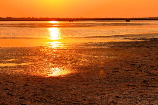 Sunset over the marsh in a fine summer evening