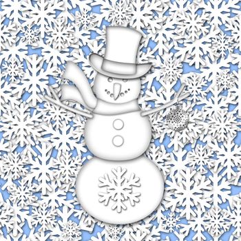 Snowman White on White Snowflakes Background Illustration