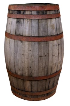 Vintage old worn barrel, isolated on background