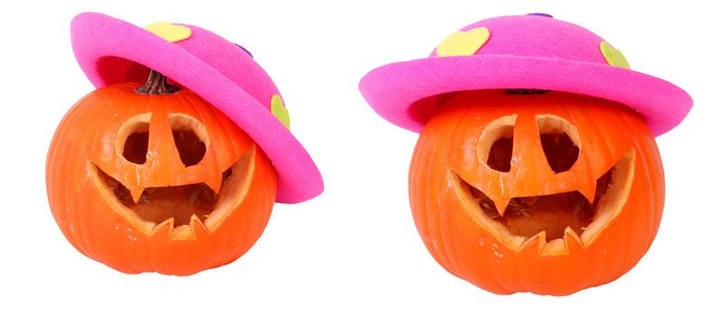 Helloween pumpkin with pink head, isolated on background