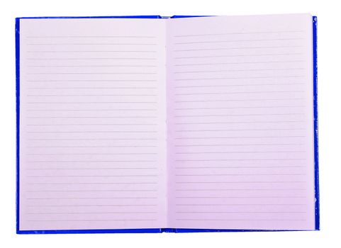 Empty blue notebook with lines, isolated on background