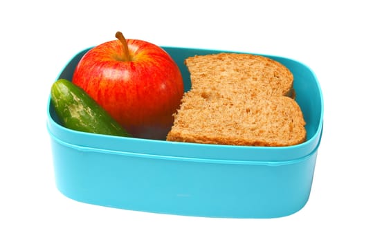 Healty school lunch, isolated on background