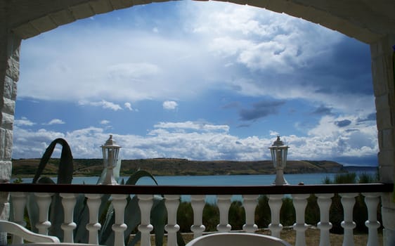 Look from balcony on beautiful cloudy sky.