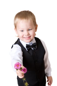 little boy with small bouquet 