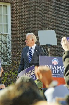 U.S. Democratic Vice-Presidential candidat Senator Joseph R. Biden speaks at a University of Delaware rally to elect the Obama-Biden team in the 2008 general election.  October 31, 2008, Newark, Delaware.