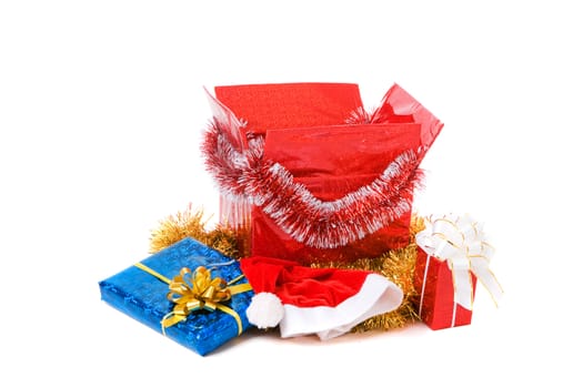 decorated red christmas box with gifts