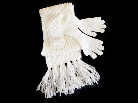 Knitted woolen scarf and gloves