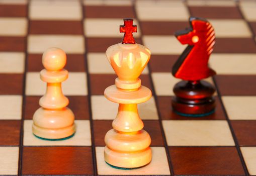 Game in a chess. A check to the king, dangerous game, weak protection.