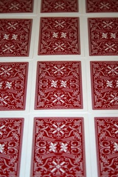 Close up of a pile of playing cards.
