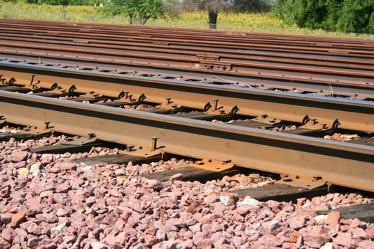 Close up of the railroad tracks.
