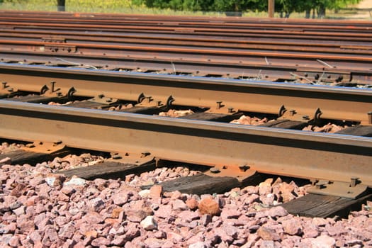 Close up of the railroad tracks.
