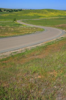 Long windy road on a sunny day.
