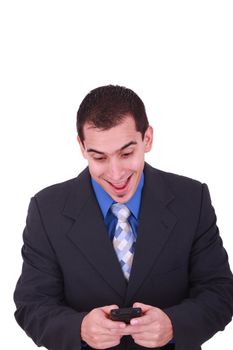 businessman sending a message against a white background